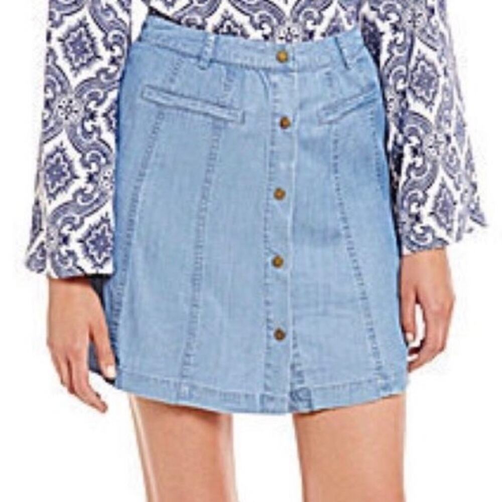 SUGARLIPS Skirt Denim Button Up Mini Soft Casual Comfy Summer Chambray SZ Large
